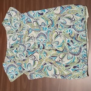 Liz Claiborne Patterned Blouse with Elastic Bottom Hem Size M